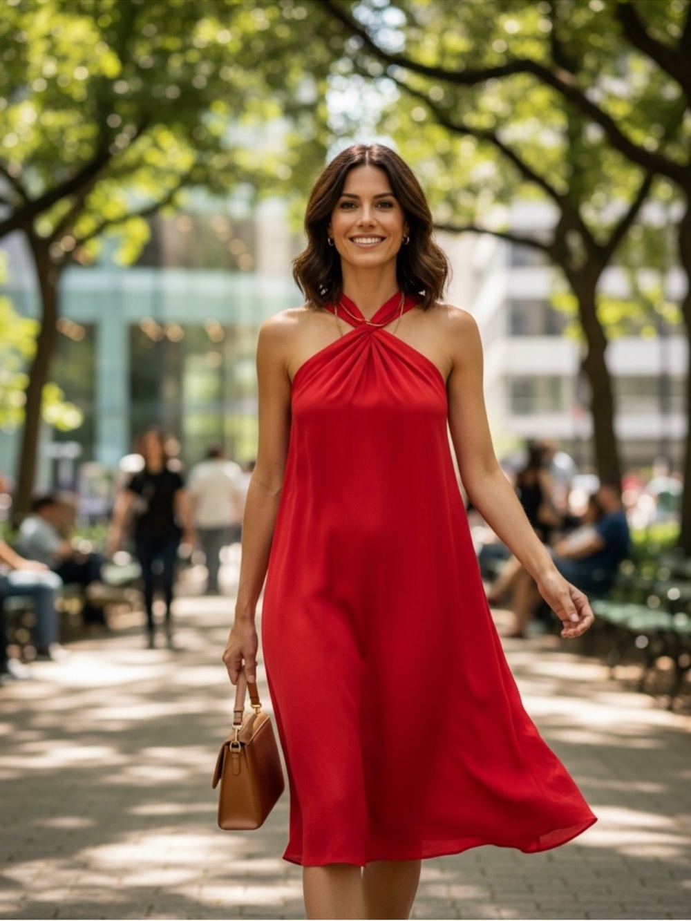 MARTIN GRANT Red Halter-Neck Mini Swing Dress